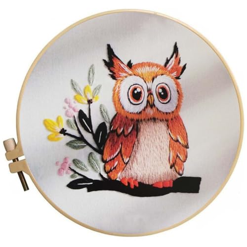 Embroidery Kit for Adults Beginners Starter Stitch Kit with Brown Owl Pattern Handmade Needlepoint Kits