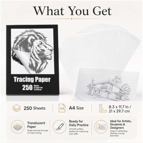 Tenare 250 Sheets Tracing Paper Translucent Drawing,White,8.3 x 11.7 Inch - size: 8.3 x 11.7 Inch
