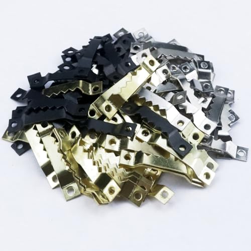 Sawtooth Picture Hangers,100 Pcs Black Steel Photo Frame Hanging Hangers 200 Screws for Wall Clock Paintings Wood Craft Decor Artwork Signs Posters Picture Frame Sketch Hanger,Cross-Stitch (Mix Color) - color: Mix Color