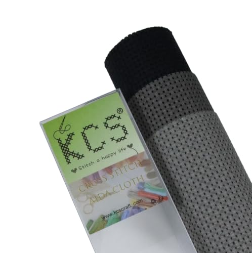 KCS 3 pc of 15" x 18"(38cmx45cm) 11 Count Cross Stitch Cotton Aida Cloth Needlework Rolled Fabric Box,11CT,Medium Grey+Dark Grey+Black - color: Medium Grey+dark Grey+black, size: 11CT