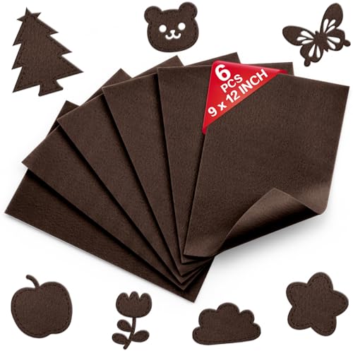 Brown Soft Felt Sheets for Crafts, 9" x 12", 1.6mm Thick, 6 Pcs - color: Brown