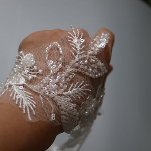 2yard lace Trim Ivory Sequins Beaded Flower Embroidery Appliques - color: SPXB-P3403A-2yR18