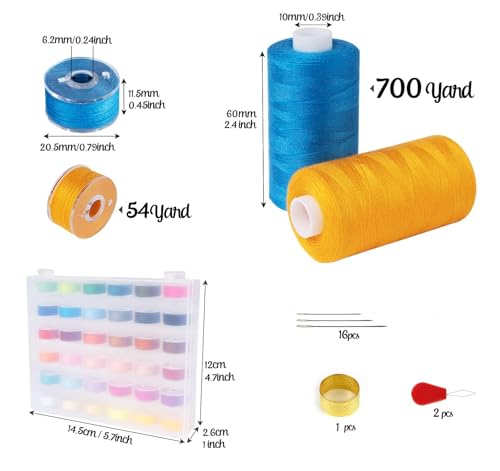ilauke 72 Pcs Sewing Thread 700 Yards, 36 Colors with Prewound Bobbins - color: 36colors,700yd