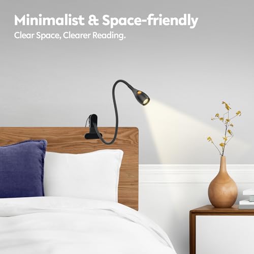 acegoo Minimalist Clip On Reading Light, Head Switch Headboard Book Lamp - color: Black