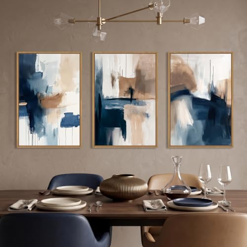 Large Abstract Brush Stroke Framed Canvas Wall Art-16"x24"x3 - color: Abstract Navy Blue Canvas Wall Art, size: 16"L x 24"W