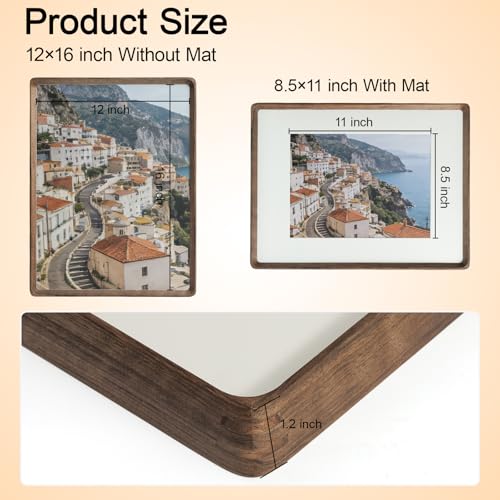 12x16 Picture Frame Wood with Mat Matted to 8.5x11, Wall Photo Frames - size: 12×16