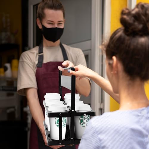 Bodaon 6 Cup Drink Carrier with Handle, Plastic Cup Carriers for Drinks - color: Black, size: 6-Cup