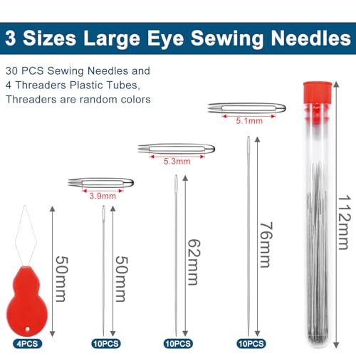 30pcs 3 Sizes Large Eye Embroidery Needles for Hand Sewing Crafts, Embroidery Needle Threader Cross Stitch for Crafts Leather Darning Tapestry Quilting Needlepoint Hand Sewing Supplies Accessories - color: 3 Sizes (2", 2-3/8", 3")x 10pcs