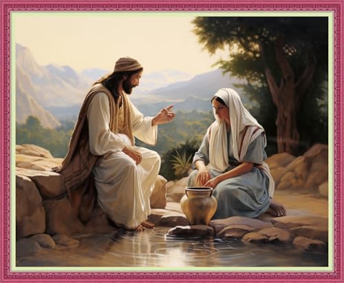 Disnesart Cross Stitch Stamped Full Embroidery Kits DIY 11CT Cotton Thread Printed DIY Needlepoint Kits Craft Needlework Set Cross-Stitch Stamped Sets- Jesus and Women 16x20 inch - color: Stylepattern12