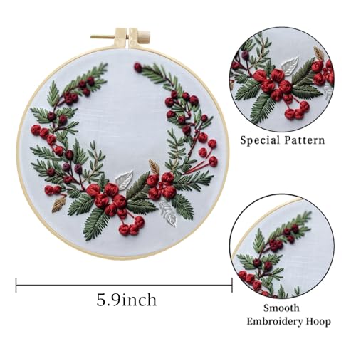 LB Red Christmas Embroidery Kit for Beginners Adults, 3 Sets Hand Embroidery Starter Kit with Cute Snowman and Instructions Stamped Cross Stitch Kits Include Embroidery Hoop Needles Threads Scissors - color: Red White