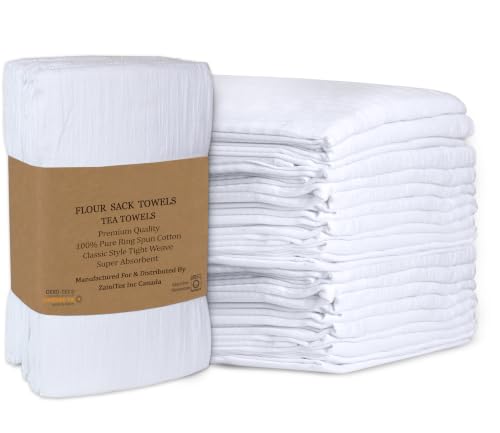RUVANTI Flour Sack Towels 24 Pack 28”x28”, 100% Cotton Ring Spun – White - color: White, size: 24 Pack
