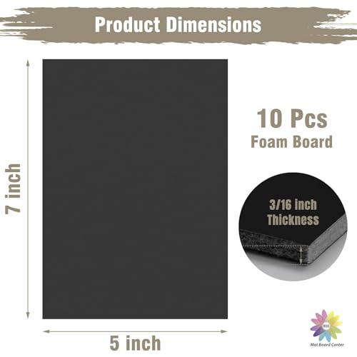 Mat Board Center Pack of 10 Acid-Free Foam Boards White 5x7 in 3/16" Thick - color: Black, size: 5x7