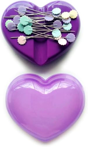 Bequilter Magnetic Sewing Pin Cushion Come with 10pcs Flower Head Pins, Magnetic Sewing Pin Holder Caddy Storage Case Sewing Tool Heart-Shaped (1)