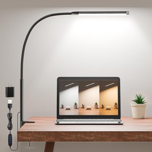 Clamp Lamp for Desk, Eye-Caring LED Clip Light for Home Office - color: Black