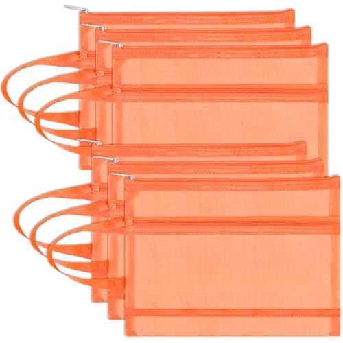 6 Pack Mesh Zipper Pouch Bags, Double Layer Nylon Pouch with Handle for Office Travel Organization (Orange, A4) - color: Orange, size: A4
