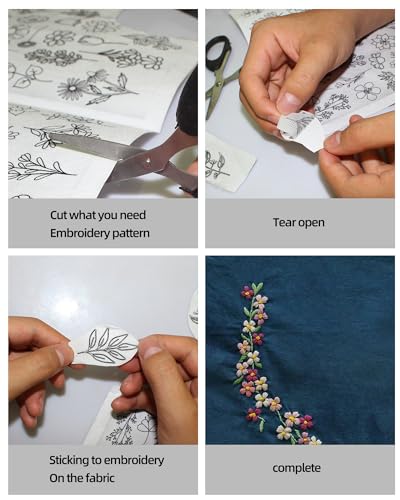 YUYUZSEN 59 Pcs Water Soluble Hand Sewing Stabilizers, Embroidery Stick and Stitch Embroidery Paper Wash Away, Floral Patterns for Hand Sewing Lovers, Adults (Plants Flowers) - color: Flower/Flower*1