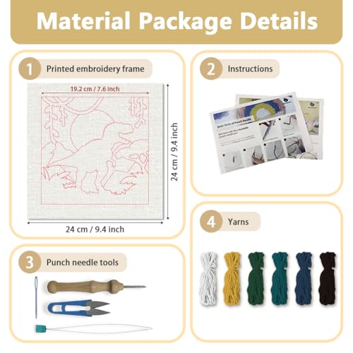 DOODLREAM Dinosaur T-Rex DIY Punch Needle Embroidery Kit for Beginner - color: Dinosaur