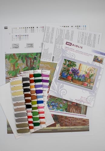 RIOLIS 1669 Windowsill with Flowers Cross Stitch Kit 15.75 x 9.75 in