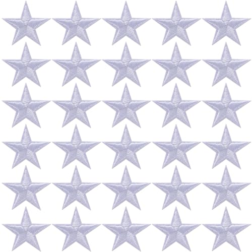 PAGOW 30 Pcs White Star Iron on Patch, 1 Inch Sew on Embroidered Patches - color: 30 White