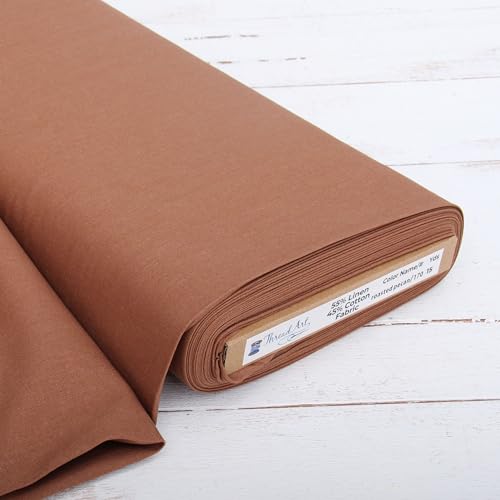 Threadart Roasted Pecan Linen Fabric - 3 Yard Cut, 55" Wide - color: Roasted Pecan, size: 3 YARDS