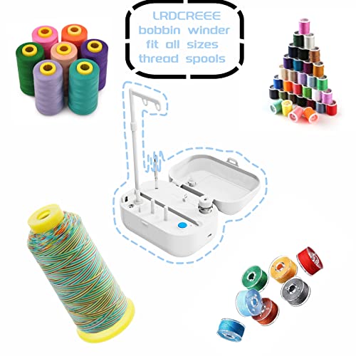 LRDCREEE Automatic Bobbin Winder with Auto Stopper, Large Spool Thread Holder and Extra 6 Spools of 400 Yards Polyester Threads for Sewing Machine Thread Winding Use