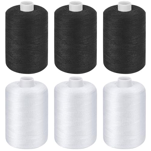 All Purpose Sewing Thread, 6 Spools of 1000 Yards Polyester Quilting Thread - color: Black+White