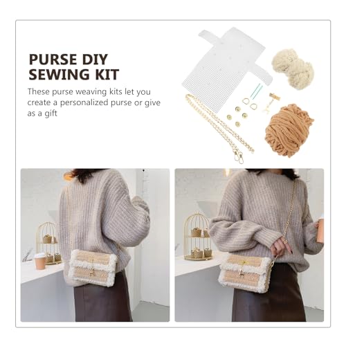 DOITOOL Purse DIY Sewing Kit with Deer Pendant - Handmade Braided Bag Material Set for Beginners Practical Crochet Purse Making Supplies 7.28X4.13X1.57 Inch - color: Khaki