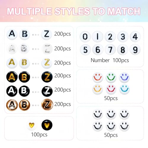 Amaney 1500 Pieces 6 Colors 4x7mm Round Acrylic Alphabet Letter Beads A-Z Mixed and Crystal Line for Jewelry Making - color: Multicolor, size: 7x4mm