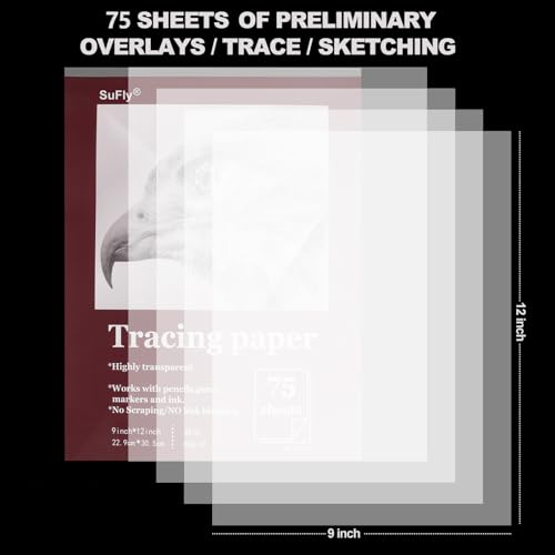 SuFly Tracing Paper for Drawing, 9'' X 12'' Tracing Paper Pad, 75 Sheets - color: Clear, size: 9 in. x 12 in. (1 Pack)