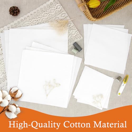 20 PCS Cotton Embroidery Fabric, Pre-Cut White Cloth Squares - color: White, size: 5.9 to 19.6 Inch