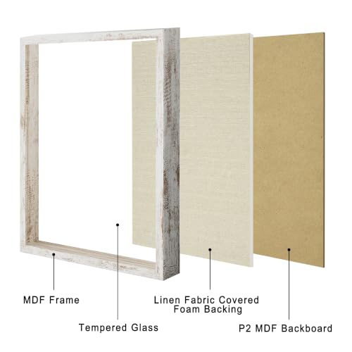 12x16 Large Shadow Box Picture Frame Display Case with Soft Linen Back, Distressed White Wooden Memory Shadow Box Frame with Tempered Glass Cover for Wall Display - color: Distressed White, size: 12x16