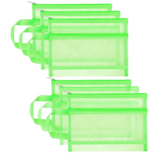 6 Pack Mesh Zipper Pouch Bags, Double Layer Nylon Pouch with Handle for Office Travel Organization (Green, A5) - color: Green, size: A5