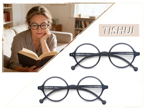 Round Reading Glasses for Women Men Blue Light Blocking Circular Readers Unisex Ultra Lightweight Circle Eyeglasses - color: 2 Pairs of Black Reading Glasses