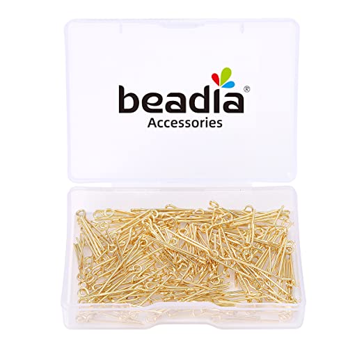 BEADIA 14K Gold Plated Open Eye Pins Non Tarnish 20mm 200pcs for Jewelry Making Findings - color: Open Eye Pins 14k Gold, size: 20x0.7mm