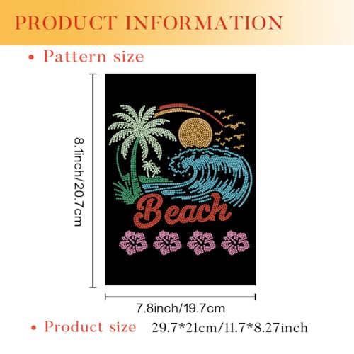 1 Pcs Beach Palm Iron on Rhinestones Transfer, Sea Wave Summer Hot Fix Iron on Patch Transfer Decals Crystal Heat Transfer Clothing Repair Decor for T-Shirt Hat Jacket Holiday Party - style: Beach Palm