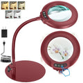 IVMAIE 12X Magnifying Glass with Light, Real Glass Lens, 5 Color Modes Dimmable, Flexible Gooseneck Lighted Magnifier with Stand, LED Desk Lamp Hands Free for Crafts Painting Reading Close Work, Red - color: Red