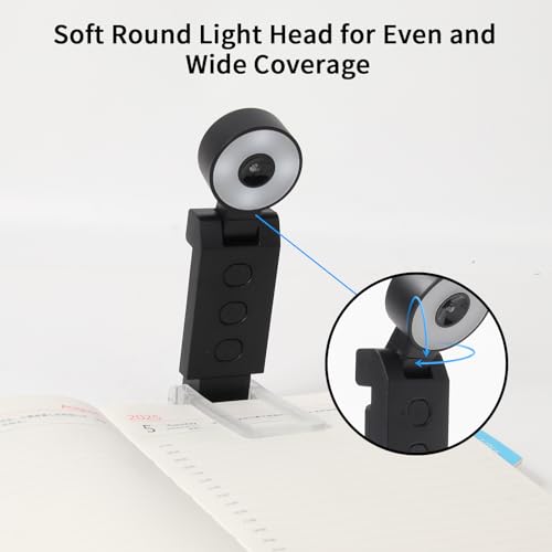 Book Light, USB Rechargeable Clip-On Reading Light with Timer - color: Black, size: Round