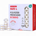 Poolin Size L(SA155) 70D/2(60WT) Prewound Embroidery Bobbin Thread - color: White 70D 144PCS