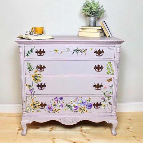 Floral Vintage Rub on Transfer for Furniture Large Flower UV DTF Transfer Sticker for Wood Glass Home Decor, Wild Flower - style: Wild Flower