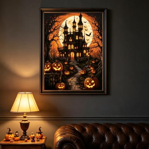 Halloween Castle Diamond Painting Kits for Adults, Pumpkin Diamond Art - color: KM1263-1