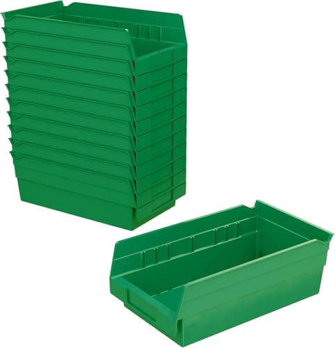 Akro-Mils 30130 Heavy Duty Plastic Shelf Bins, 12"x 6.5"x 4", Green, 12-Pk - color: Green