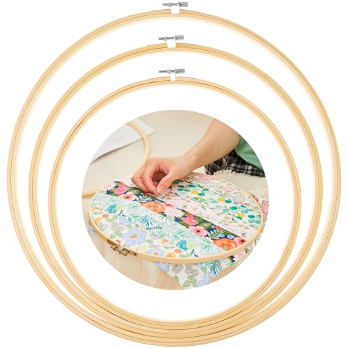 CroBlissful 3 Pcs Large Embroidery Hoop 12 14 16 Inch Round Wooden Kit