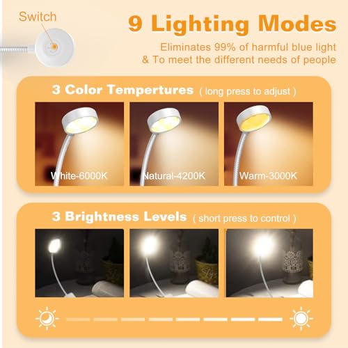 KTEBO 2 Pack Rechargeable Book Light Clip-On Reading Light for Books in Bed - color: Black & White