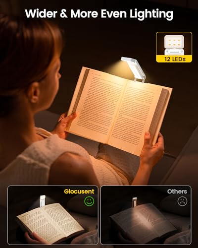 Glocusent Book Light for Night Reading, 12 LED Rechargeable Lamp - color: White