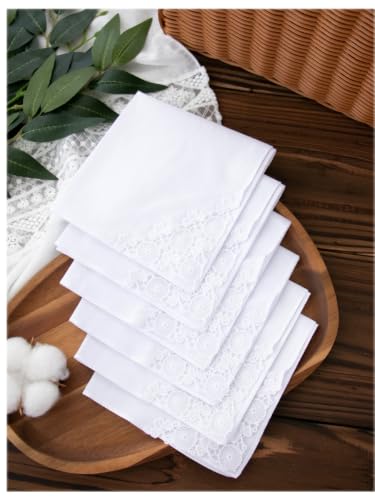 6 Pack of Ladies Embroidery Cotton Handkerchiefs Lace Wedding Hankies - color: Zw-l02 Caomei