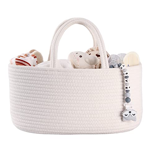 XUANGUO Cotton Rope Baby Diaper Caddy Organizer Basket with Handles White - color: White, size: Regular