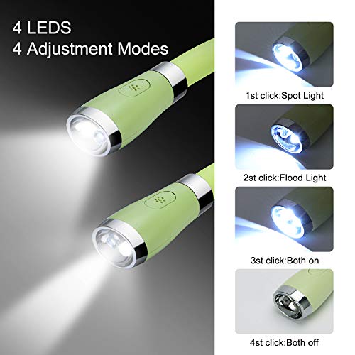 LED Neck Book Light, Reading Light, USB-C Rechargeable, Hands Free, 4 Super Bright LED Bulbs, 3 Adjustable Brightness, Best for Reading in Bed, Knitting, Walking, Jogging, Mending (Green) - color: Green