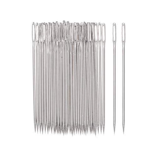 HARFINGTON 200pcs Large Eye Stitching Needles 1.57Inch Sewing Needles Stainless Steel Leather Needle Embroidery Needle Yarn Knitting Hand Sewing Needles - size: 1.57"