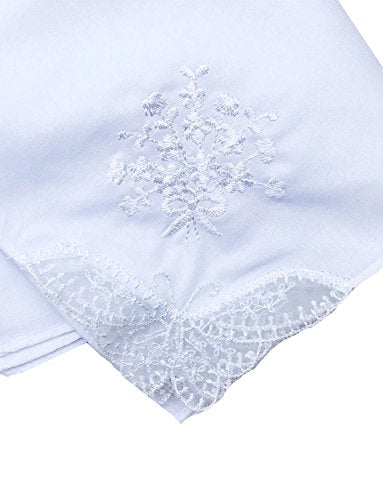 La closure Ladies White Hankies Cotton Embroidery Lace Wedding handkerchiefs - size: Pack of 6