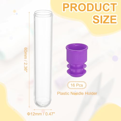 PATIKIL 2.4" Length Plastic Sewing Needle Storage Holder, 16 Pcs Portable Embroidery Needle Clear Pin Toothpick Storage Tubes Case for Craft Knitting, Purple - color: Purple, size: 2.4"